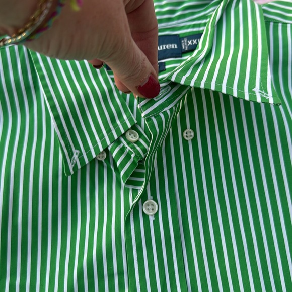Ralph Lauren custom fit men’s XXL long sleeve green white striped with pink - Picture 5 of 7